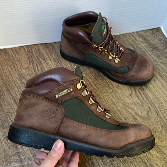 Timberland Field Boots Brown Nubuck Olive Green Leather Hiking Boots Size 6 - Picture 1 of 14